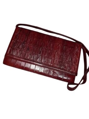 Vintage Genuine Eelskin Wine Pleated Clutch/Shoulder Bag